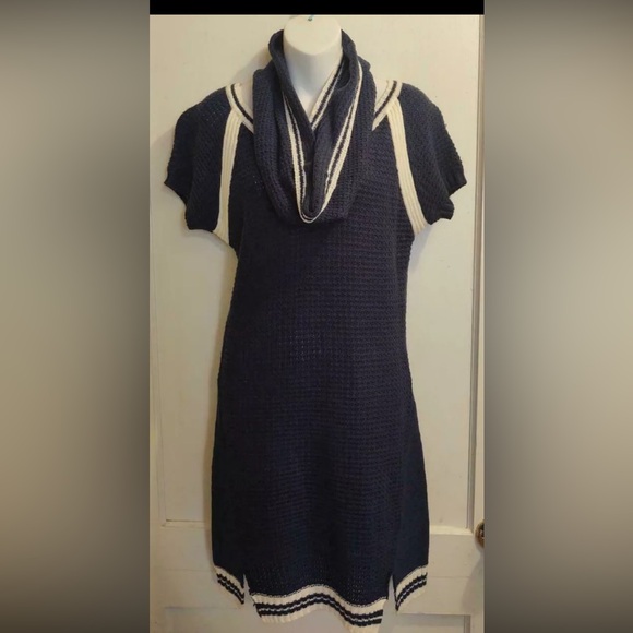 Made For Me To Look Amazing 2-Pc Navy Stretch Sweater Dress👗& Scarf🧣Sz M - Picture 2 of 7